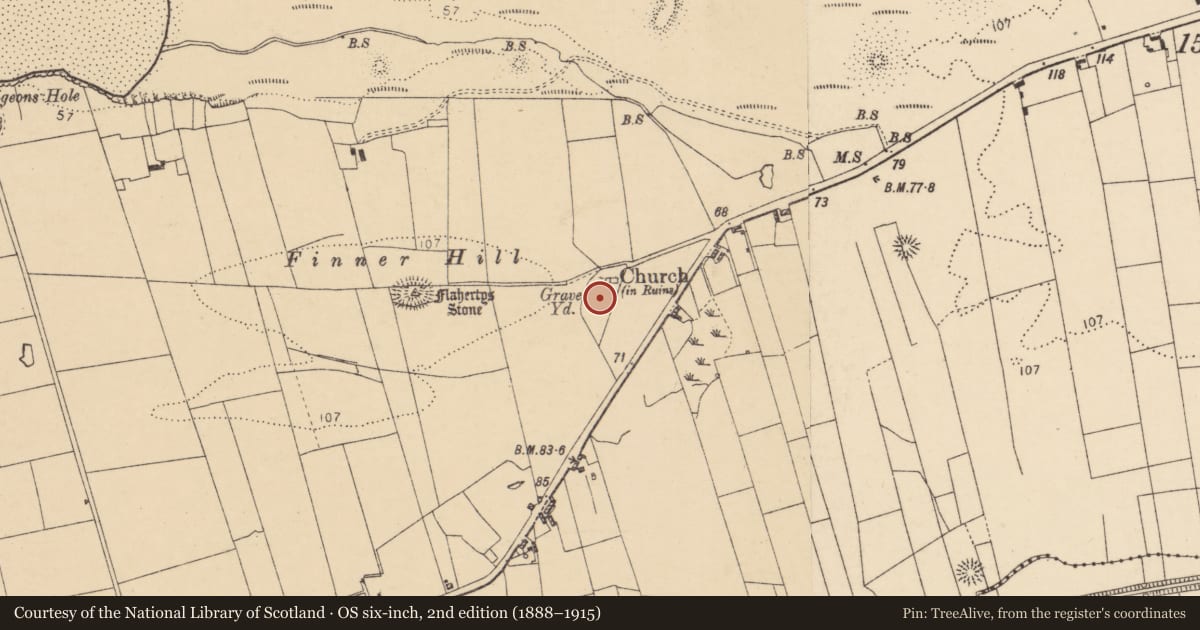 Ordnance Survey six-inch map, 2nd edition (1888–1915) covering the location of Graveyard, Finner, County Donegal, with a pin at the register's coordinates