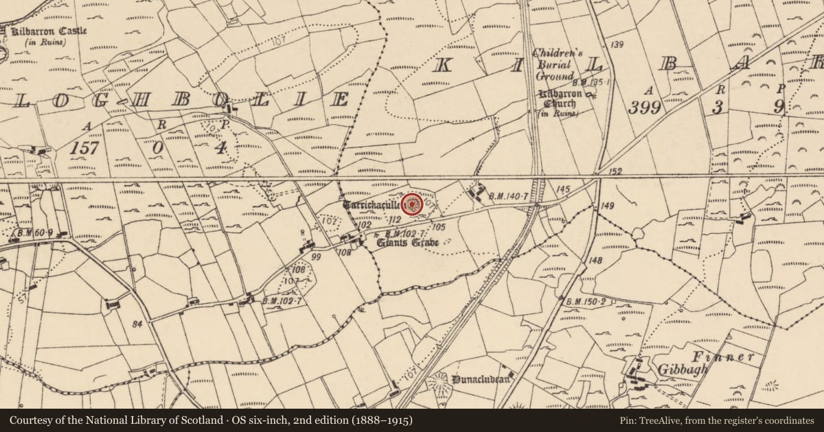 Ordnance Survey six-inch map, 2nd edition (1888–1915) covering the location of Ringfort - rath, Kilbarron, County Donegal, with a pin at the register's coordinates