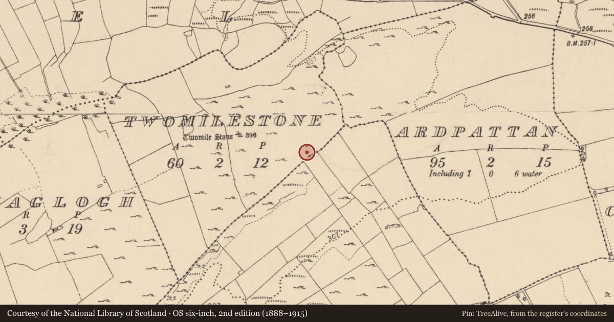 Ordnance Survey six-inch map, 2nd edition (1888–1915) covering the location of Hut site, Twomilestone, County Donegal, with a pin at the register's coordinates