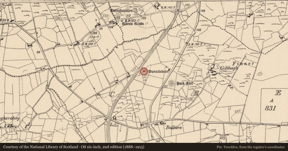 Ordnance Survey six-inch map, 2nd edition (1888–1915) covering the location of Ringfort - cashel, Creevy, County Donegal, with a pin at the register's coordinates