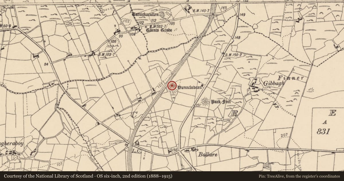 Ordnance Survey six-inch map, 2nd edition (1888–1915) covering the location of Souterrain, Creevy, County Donegal, with a pin at the register's coordinates