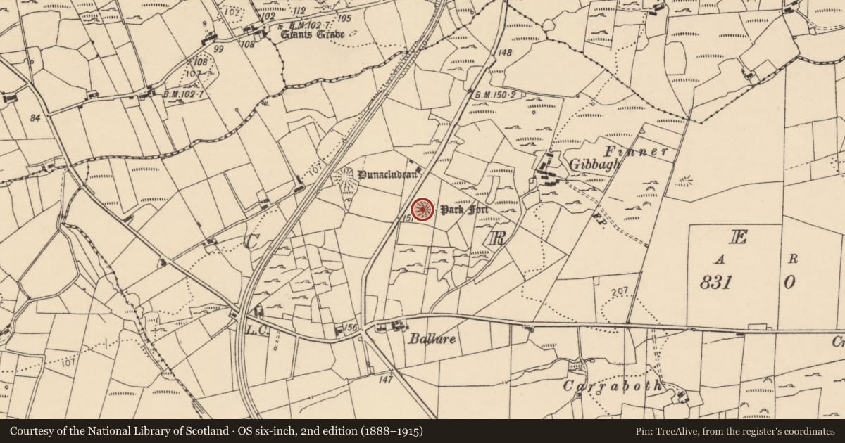 Ordnance Survey six-inch map, 2nd edition (1888–1915) covering the location of Enclosure, Creevy, County Donegal, with a pin at the register's coordinates