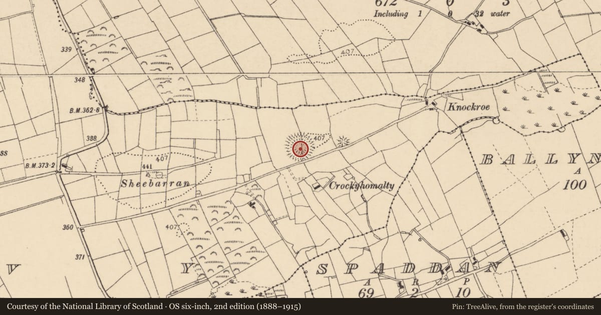 Ordnance Survey six-inch map, 2nd edition (1888–1915) covering the location of Ringfort - rath, Creevy, County Donegal, with a pin at the register's coordinates