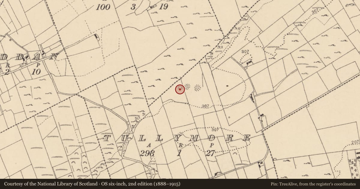 Ordnance Survey six-inch map, 2nd edition (1888–1915) covering the location of Barrow - ring-barrow, Tullymore, County Donegal, with a pin at the register's coordinates