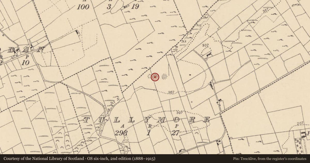 Ordnance Survey six-inch map, 2nd edition (1888–1915) covering the location of Barrow - ring-barrow, Tullymore, County Donegal, with a pin at the register's coordinates