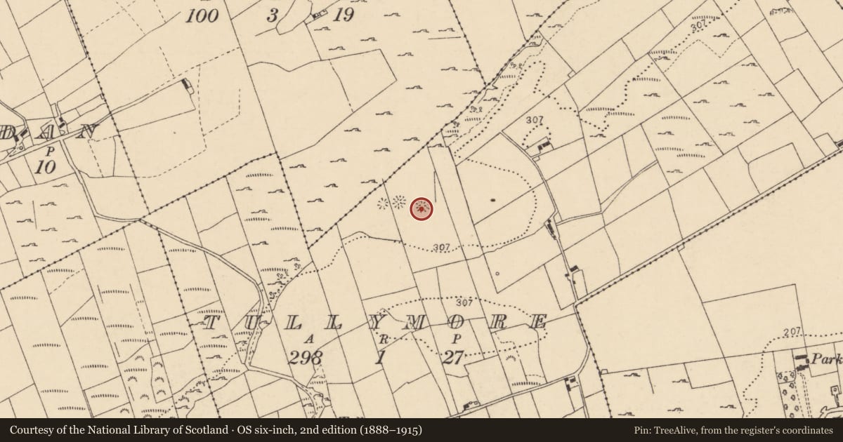 Ordnance Survey six-inch map, 2nd edition (1888–1915) covering the location of Barrow - ring-barrow, Tullymore, County Donegal, with a pin at the register's coordinates
