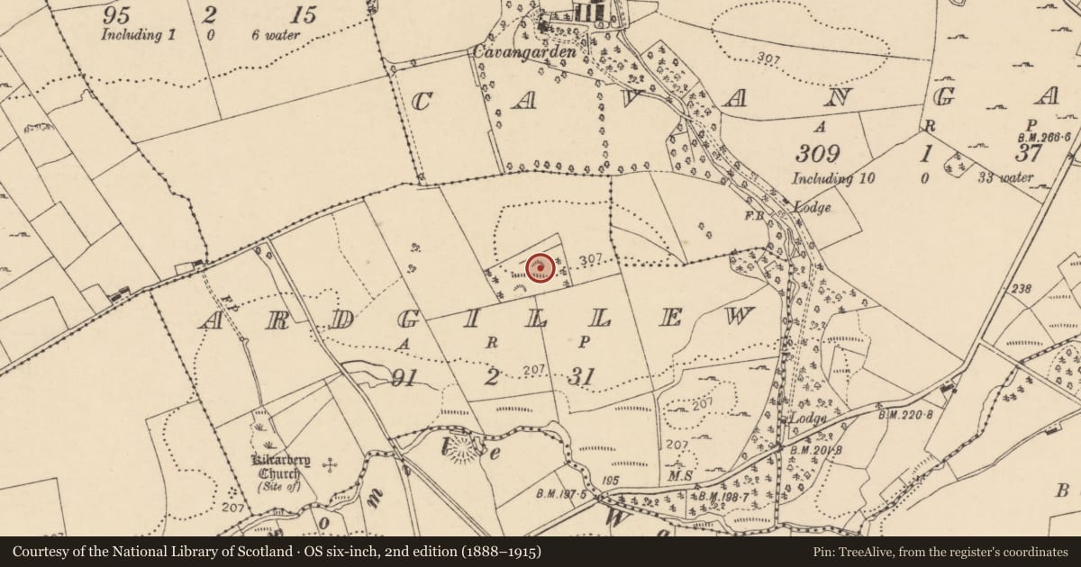 Ordnance Survey six-inch map, 2nd edition (1888–1915) covering the location of Enclosure, Ardgillew, County Donegal, with a pin at the register's coordinates