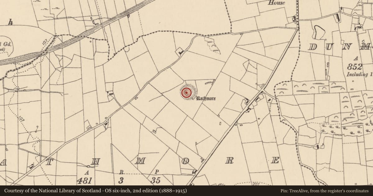 Ordnance Survey six-inch map, 2nd edition (1888–1915) covering the location of Ringfort - rath, Rathmore, County Donegal, with a pin at the register's coordinates