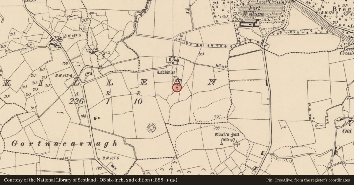 Ordnance Survey six-inch map, 2nd edition (1888–1915) covering the location of Ringfort - rath, Killeen, County Donegal, with a pin at the register's coordinates