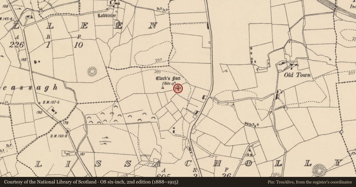 Ordnance Survey six-inch map, 2nd edition (1888–1915) covering the location of Ringfort - rath, Lissacholly, County Donegal, with a pin at the register's coordinates
