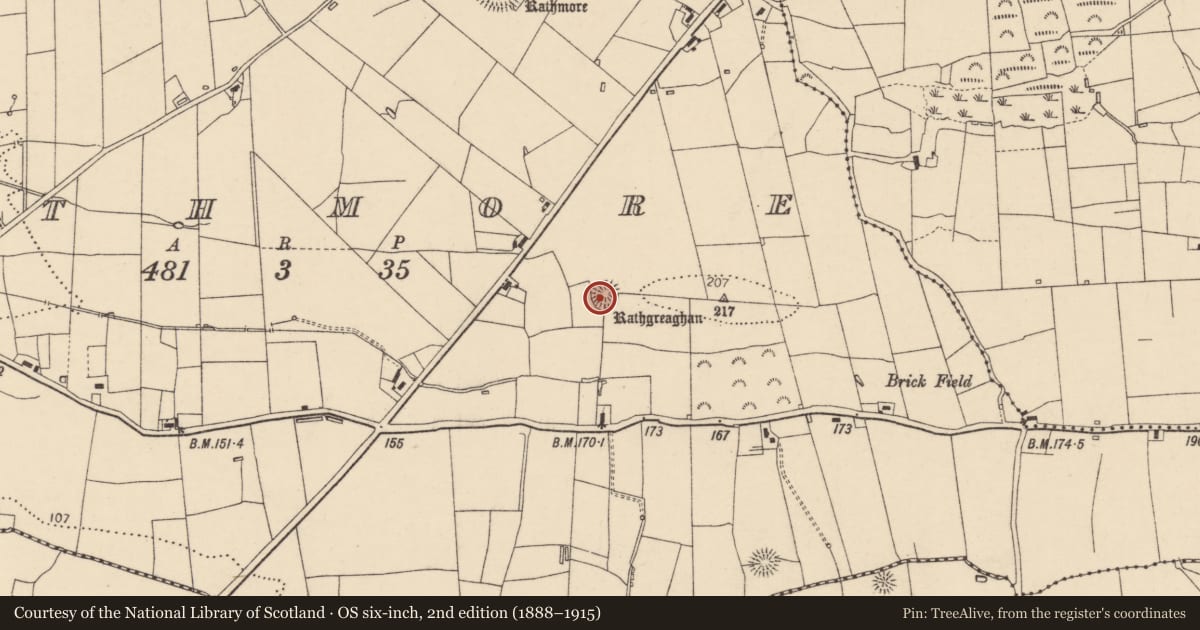 Ordnance Survey six-inch map, 2nd edition (1888–1915) covering the location of Ringfort - rath, Rathmore, County Donegal, with a pin at the register's coordinates