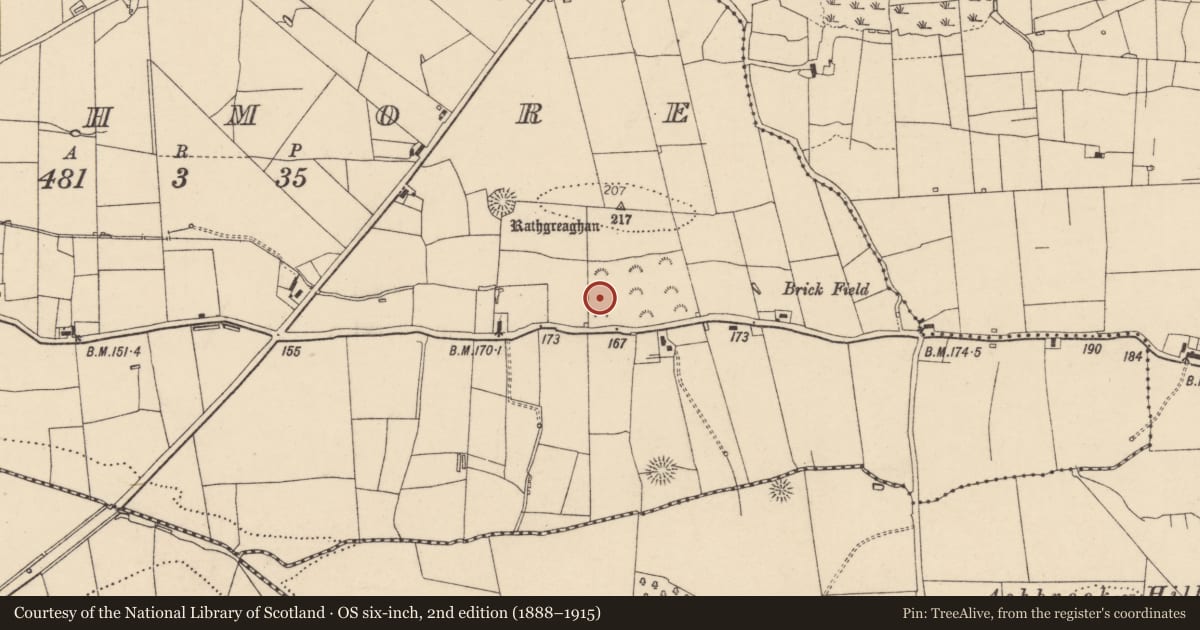 Ordnance Survey six-inch map, 2nd edition (1888–1915) covering the location of Standing stone, Rathmore, County Donegal, with a pin at the register's coordinates