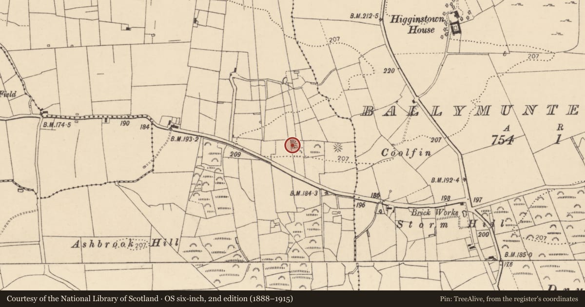 Ordnance Survey six-inch map, 2nd edition (1888–1915) covering the location of Barrow - ring-barrow, Dunmuckrum, County Donegal, with a pin at the register's coordinates
