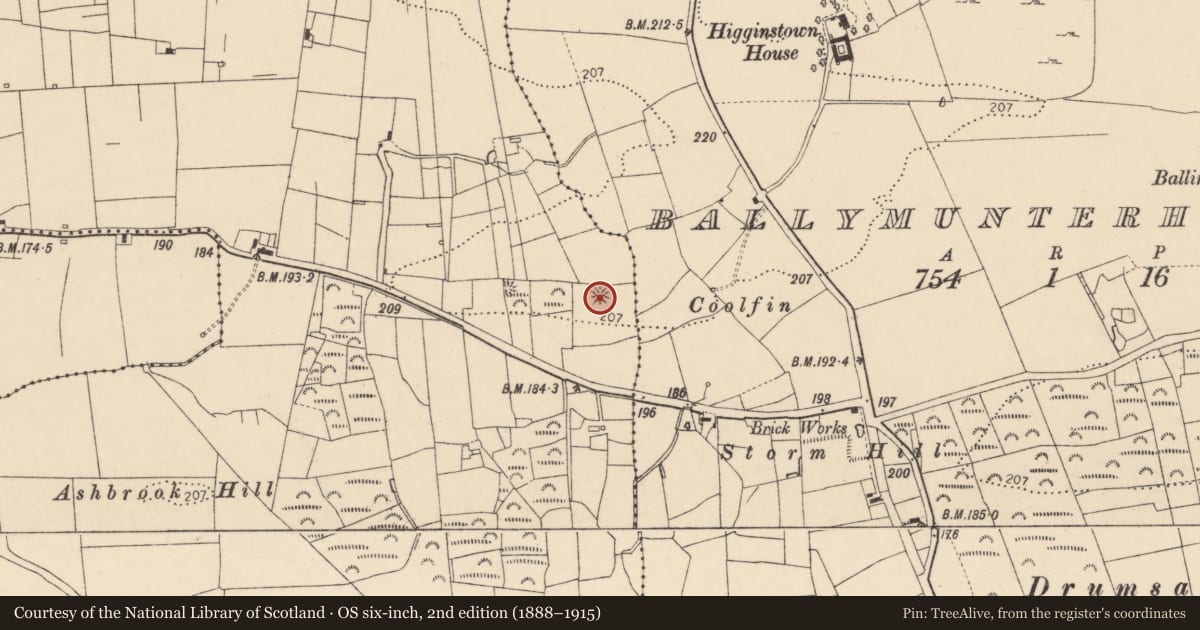 Ordnance Survey six-inch map, 2nd edition (1888–1915) covering the location of Barrow - ring-barrow, Dunmuckrum, County Donegal, with a pin at the register's coordinates
