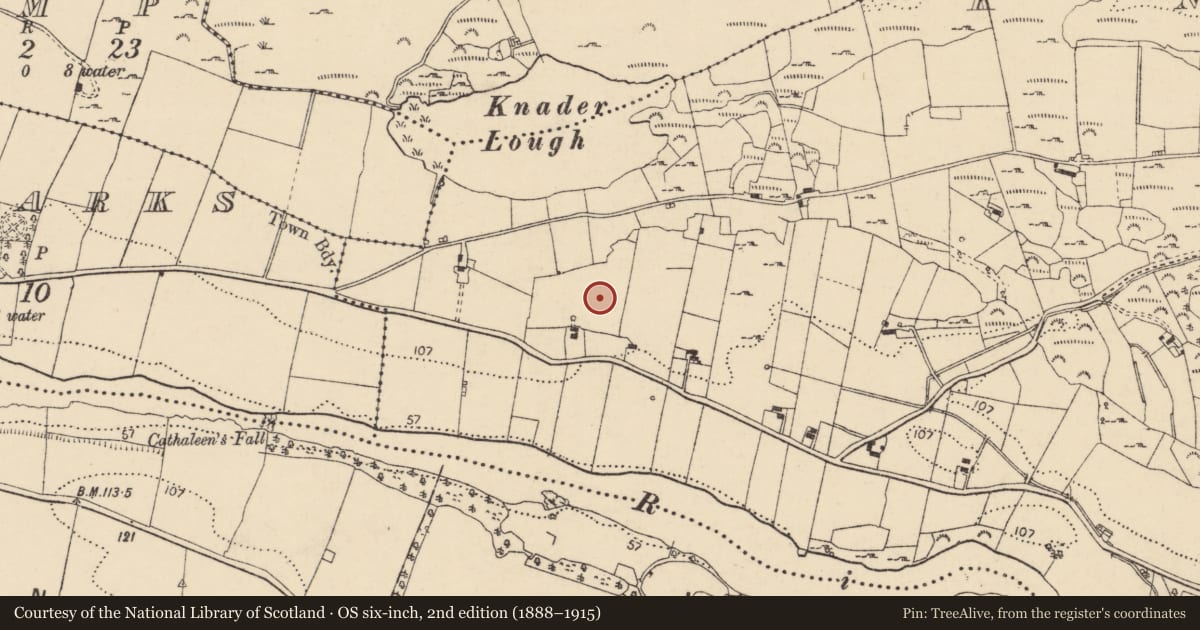 Ordnance Survey six-inch map, 2nd edition (1888–1915) covering the location of Enclosure, Knader, County Donegal, with a pin at the register's coordinates