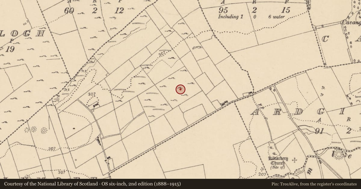 Ordnance Survey six-inch map, 2nd edition (1888–1915) covering the location of Souterrain, Tullymore, County Donegal, with a pin at the register's coordinates