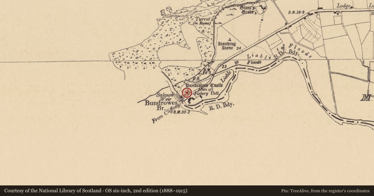 Ordnance Survey six-inch map, 2nd edition (1888–1915) covering the location of Castle - unclassified, Magheracar, County Donegal, with a pin at the register's coordinates