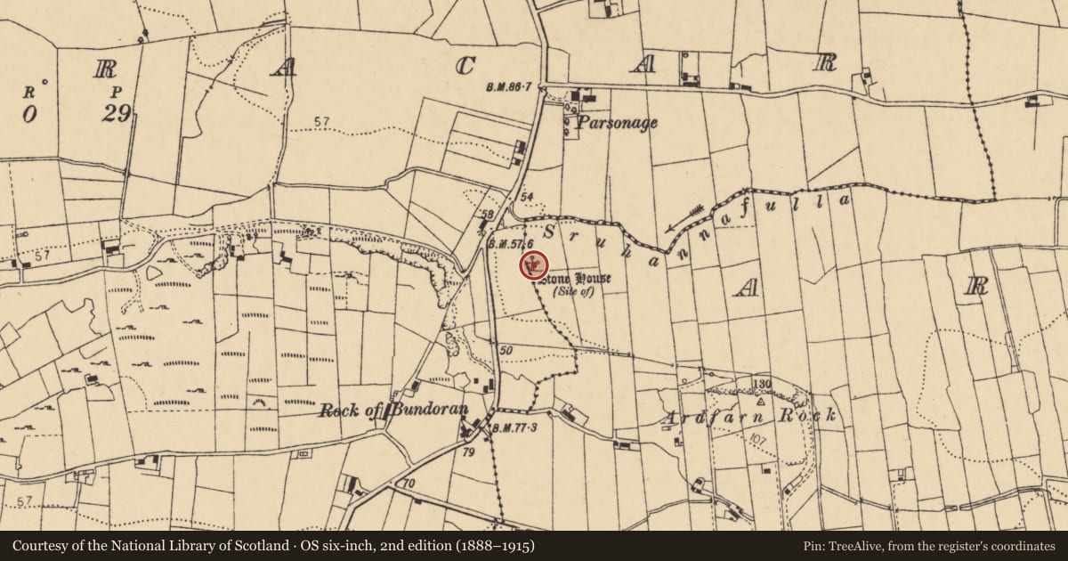 Ordnance Survey six-inch map, 2nd edition (1888–1915) covering the location of House - indeterminate date, Ardfarn, County Donegal, with a pin at the register's coordinates