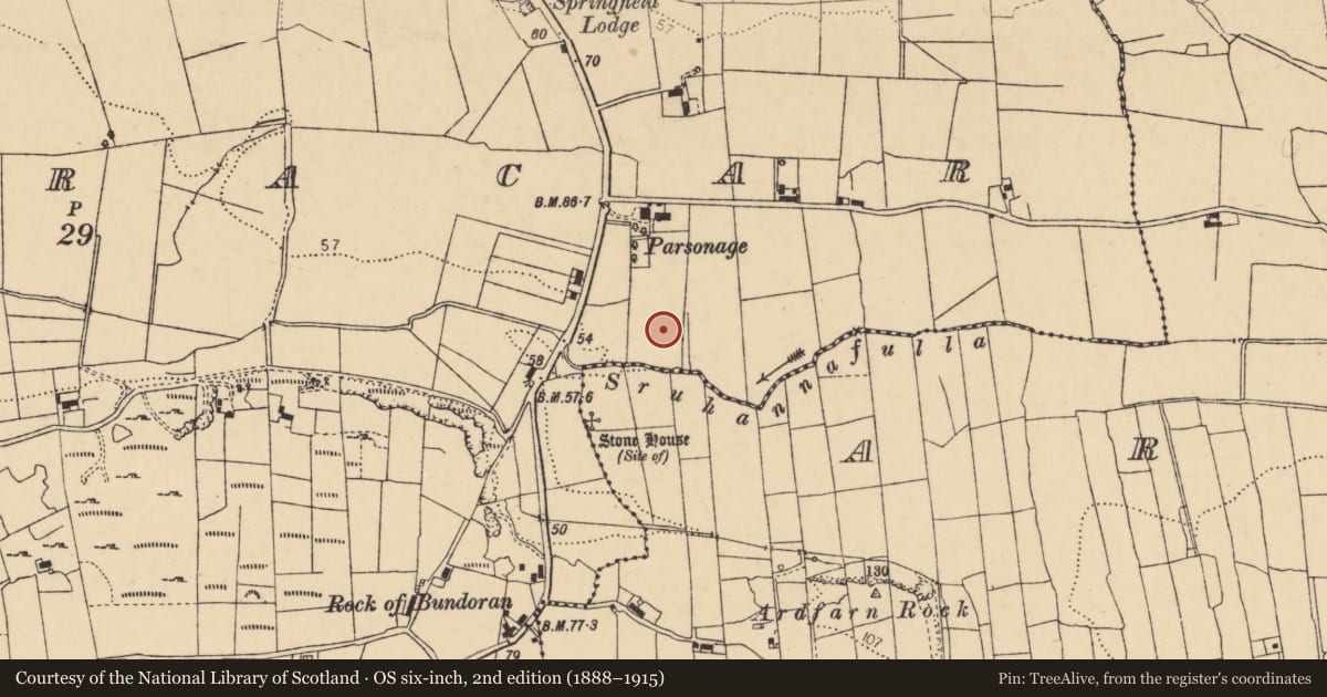 Ordnance Survey six-inch map, 2nd edition (1888–1915) covering the location of Linear earthwork, Magheracar, County Donegal, with a pin at the register's coordinates