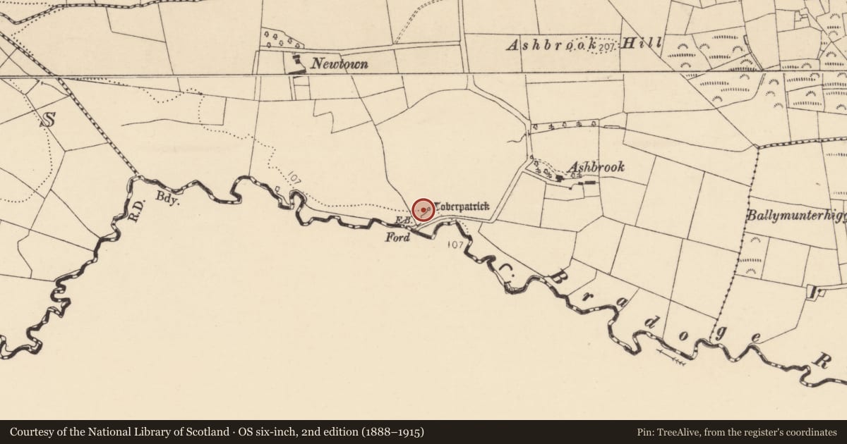 Ordnance Survey six-inch map, 2nd edition (1888–1915) covering the location of Ritual site - holy well, Dunmuckrum, County Donegal, with a pin at the register's coordinates