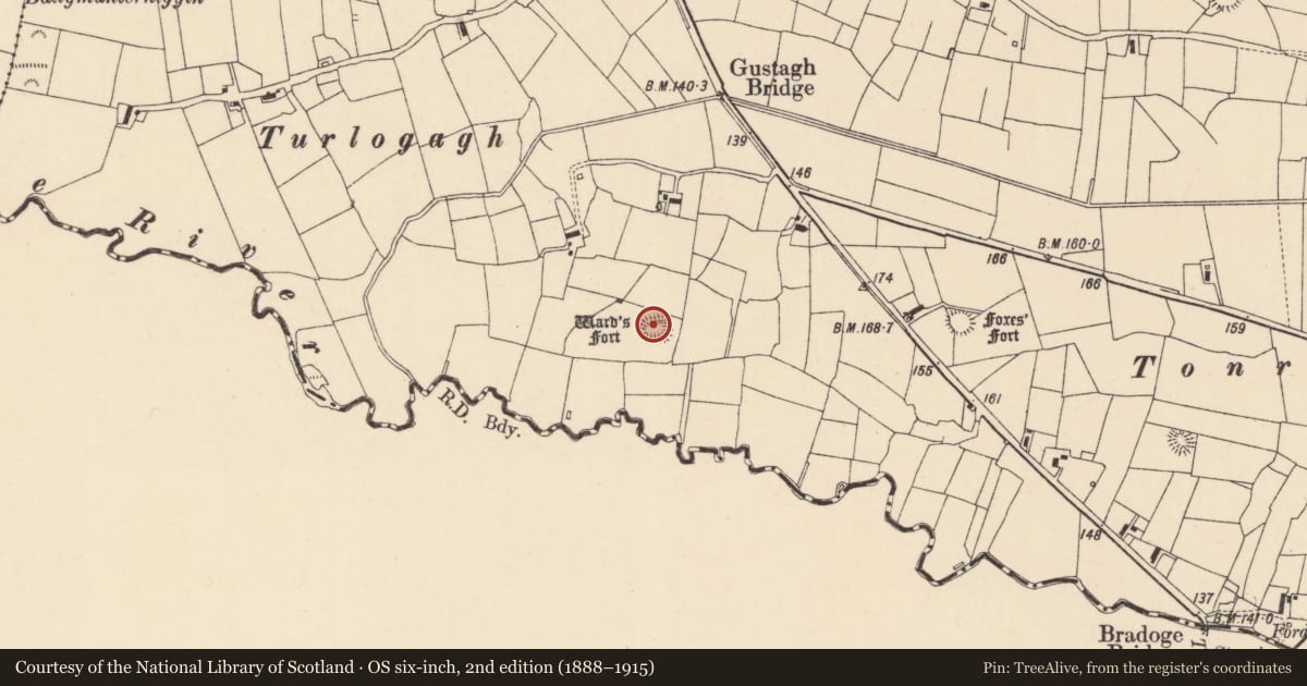 Ordnance Survey six-inch map, 2nd edition (1888–1915) covering the location of Ringfort - rath, Ballymunterhiggin, County Donegal, with a pin at the register's coordinates