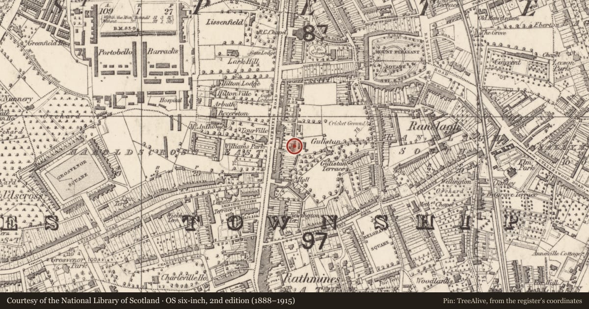 Ordnance Survey six-inch map, 2nd edition (1888–1915) covering the location of Quarry, Tobertaskin, County Dublin, with a pin at the register's coordinates