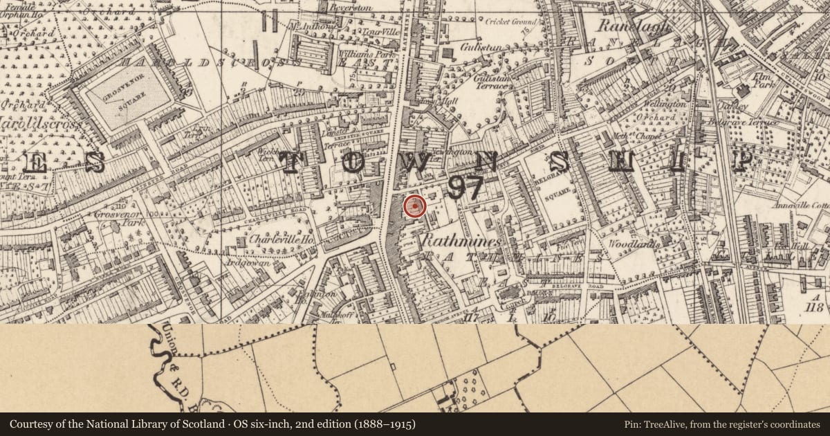 Ordnance Survey six-inch map, 2nd edition (1888–1915) covering the location of Quarry, Doolagh, County Dublin, with a pin at the register's coordinates