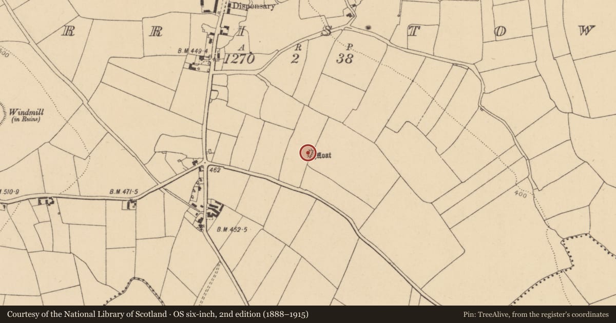 Ordnance Survey six-inch map, 2nd edition (1888–1915) covering the location of Mound, Garristown, County Dublin, with a pin at the register's coordinates