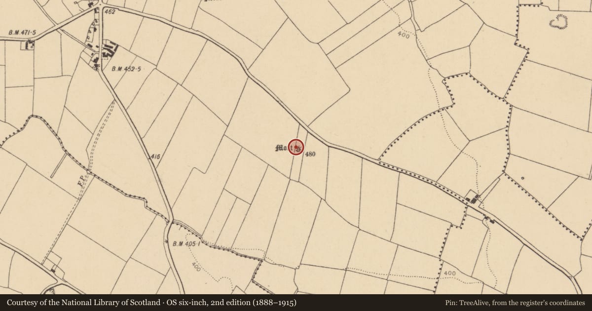 Ordnance Survey six-inch map, 2nd edition (1888–1915) covering the location of Mound, Garristown, County Dublin, with a pin at the register's coordinates