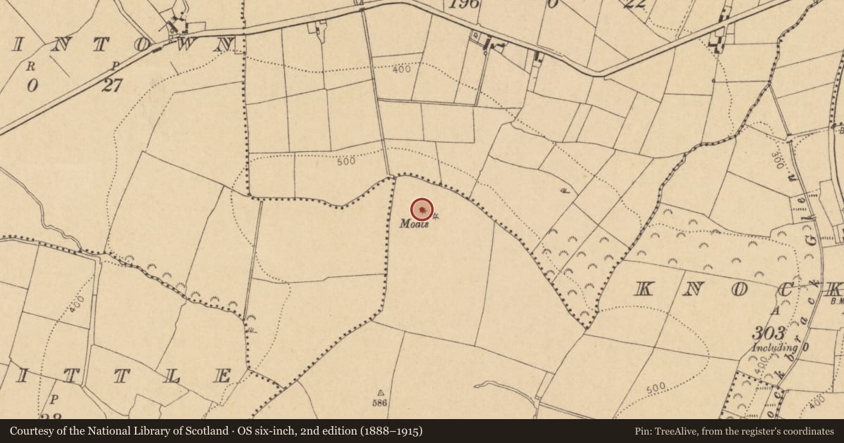 Ordnance Survey six-inch map, 2nd edition (1888–1915) covering the location of Barrow - ring-barrow, Knockbrack, County Dublin, with a pin at the register's coordinates