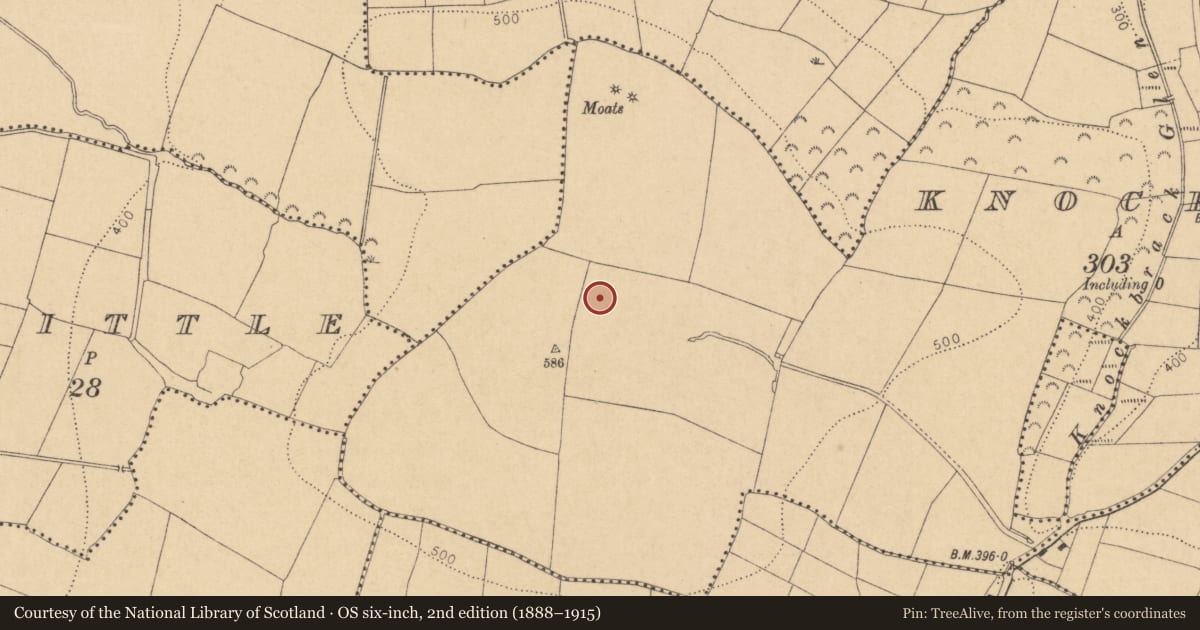Ordnance Survey six-inch map, 2nd edition (1888–1915) covering the location of Ceremonial enclosure, Knockbrack, County Dublin, with a pin at the register's coordinates