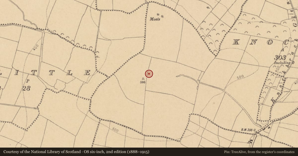 Ordnance Survey six-inch map, 2nd edition (1888–1915) covering the location of Enclosure, Knockbrack, County Dublin, with a pin at the register's coordinates