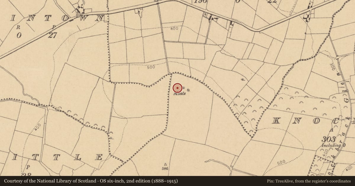 Ordnance Survey six-inch map, 2nd edition (1888–1915) covering the location of Ring-ditch, Knockbrack, County Dublin, with a pin at the register's coordinates