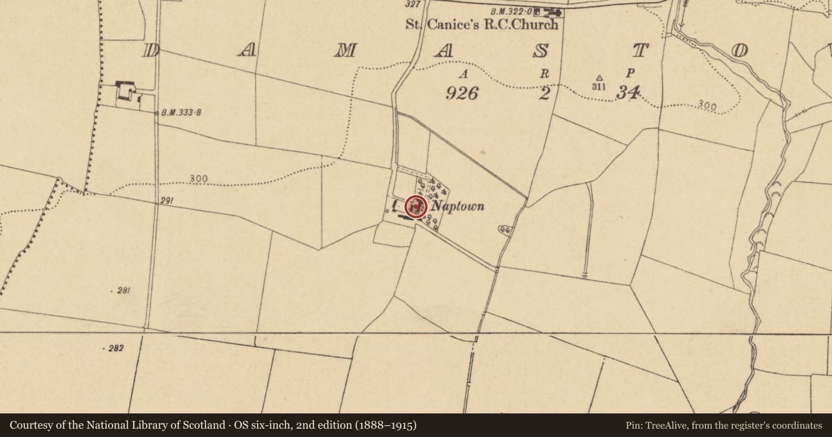 Ordnance Survey six-inch map, 2nd edition (1888–1915) covering the location of House - 16th/17th century, Damastown, County Dublin, with a pin at the register's coordinates