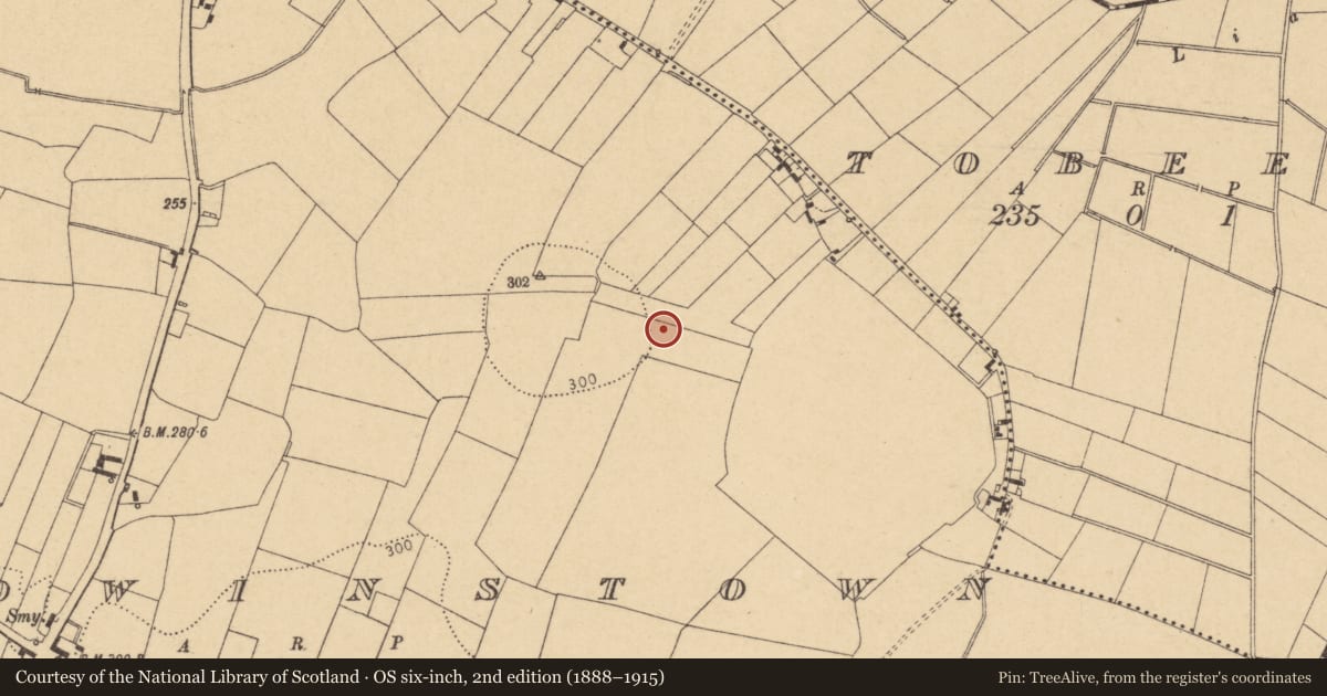 Ordnance Survey six-inch map, 2nd edition (1888–1915) covering the location of Enclosure, Baldwinstown, County Dublin, with a pin at the register's coordinates