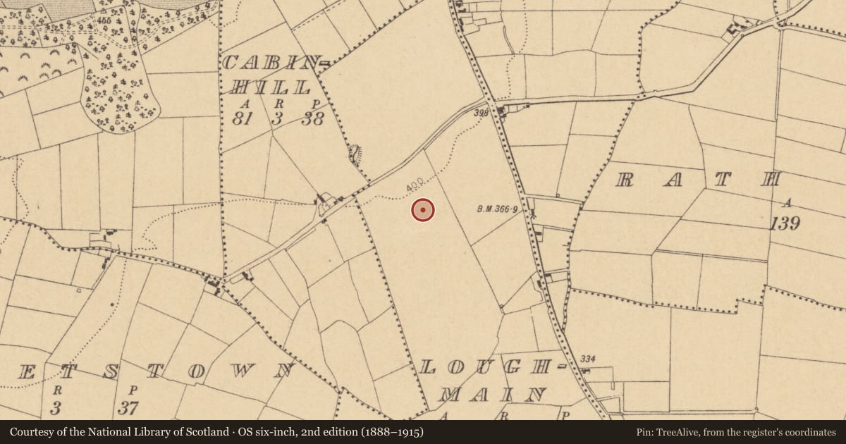 Ordnance Survey six-inch map, 2nd edition (1888–1915) covering the location of Ringfort - rath, Loughmain, County Dublin, with a pin at the register's coordinates