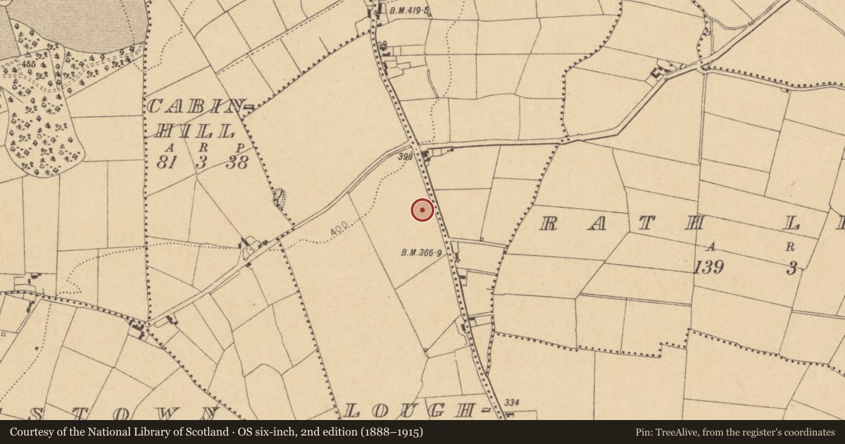 Ordnance Survey six-inch map, 2nd edition (1888–1915) covering the location of Ring-ditch, Loughmain, County Dublin, with a pin at the register's coordinates