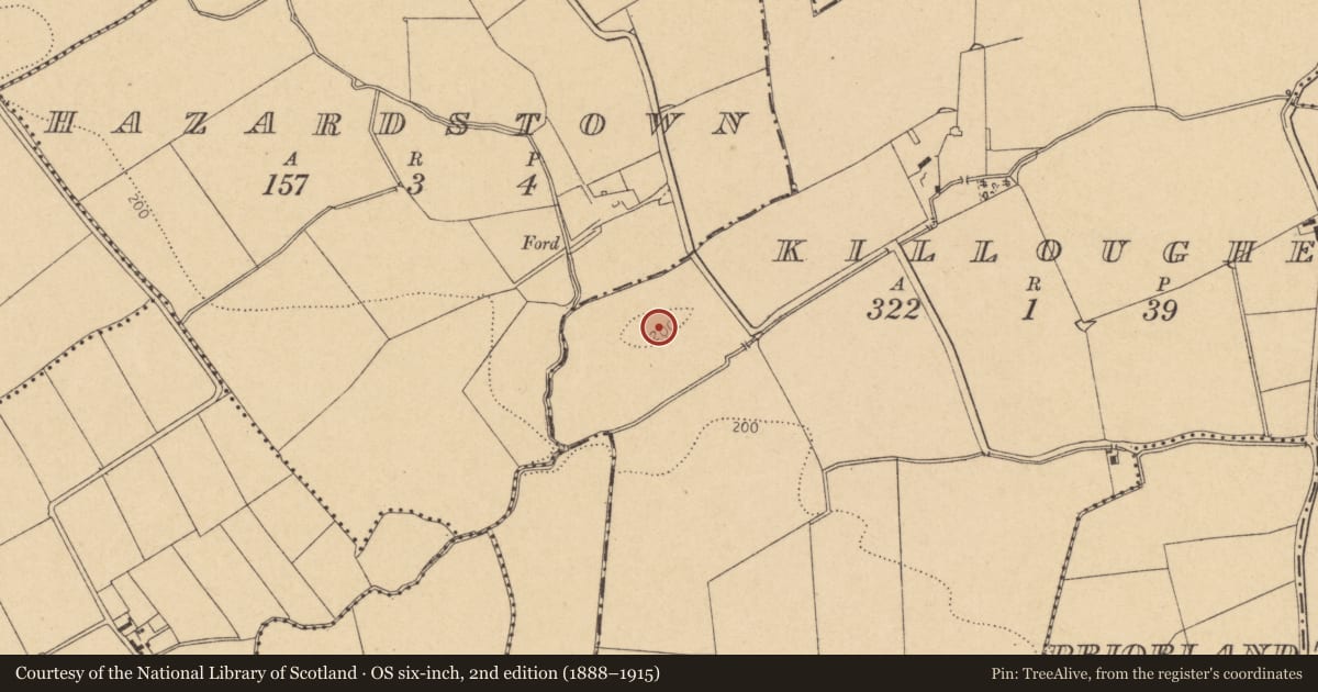 Ordnance Survey six-inch map, 2nd edition (1888–1915) covering the location of Earthwork, Killougher, County Dublin, with a pin at the register's coordinates