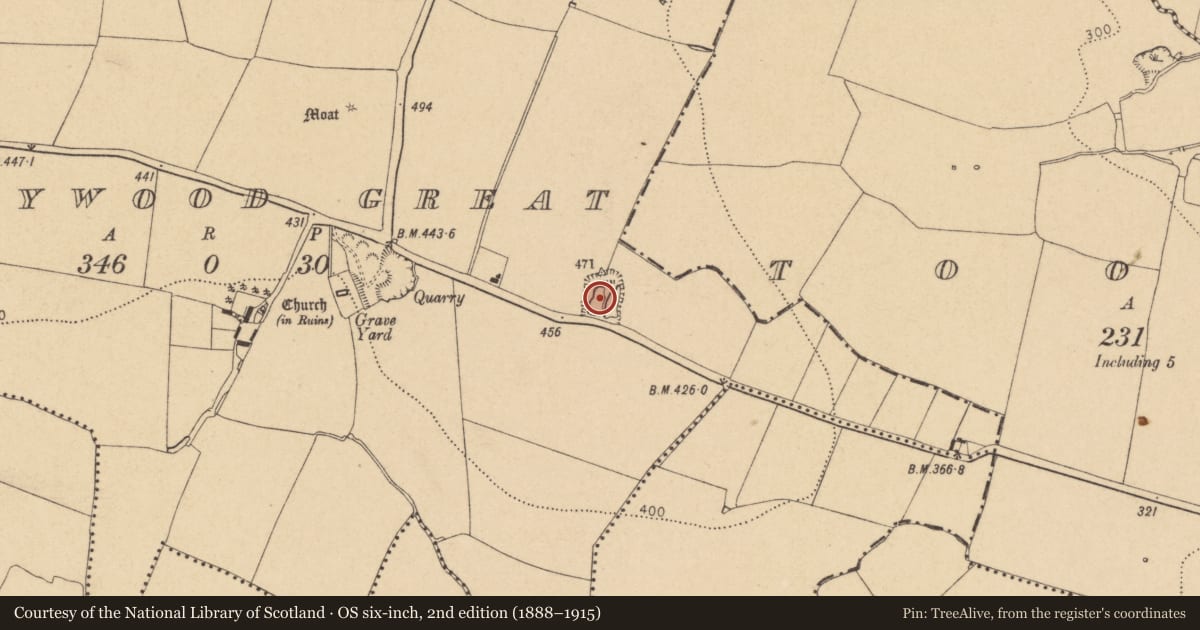 Ordnance Survey six-inch map, 2nd edition (1888–1915) covering the location of Quarry, Hollywood Great, County Dublin, with a pin at the register's coordinates