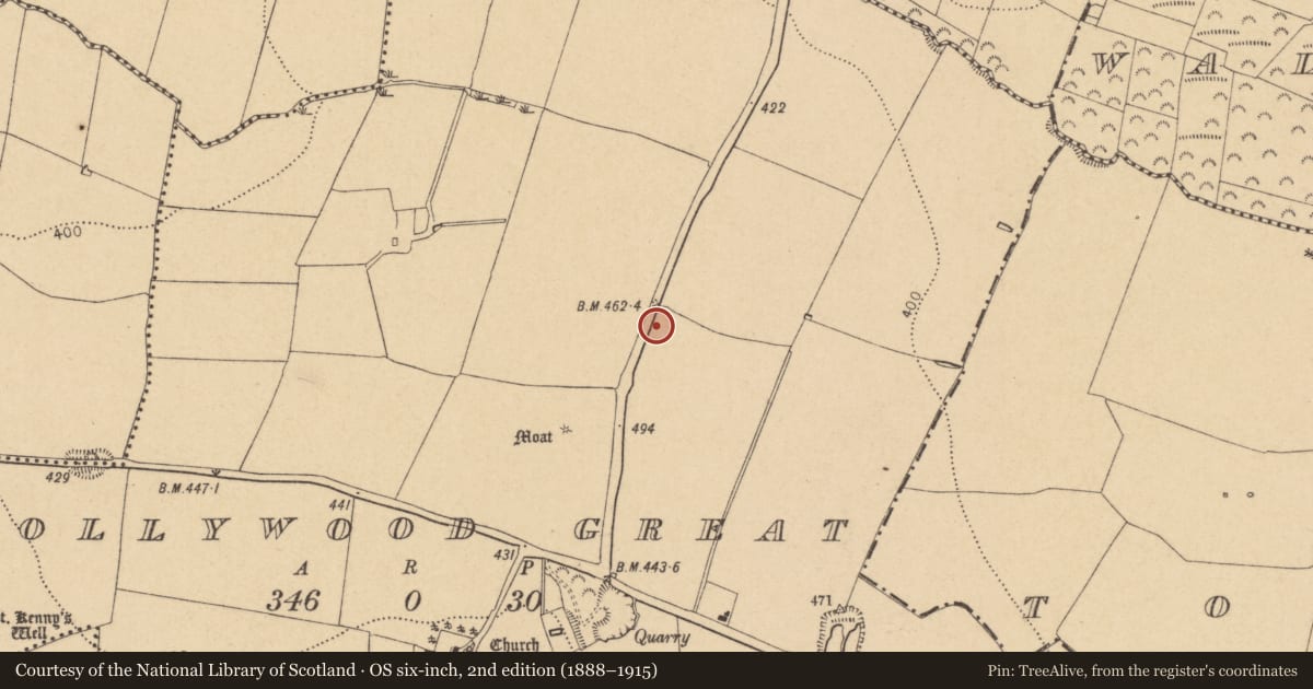 Ordnance Survey six-inch map, 2nd edition (1888–1915) covering the location of Quarry, Hollywood Great, County Dublin, with a pin at the register's coordinates