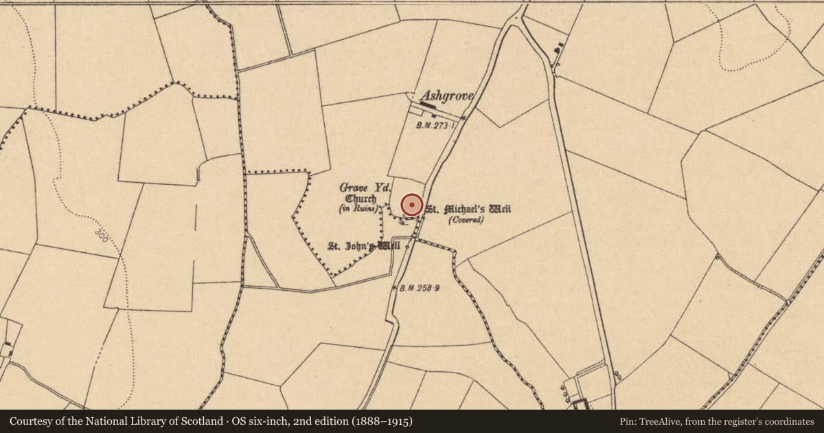 Ordnance Survey six-inch map, 2nd edition (1888–1915) covering the location of Church, Grallagh, County Dublin, with a pin at the register's coordinates