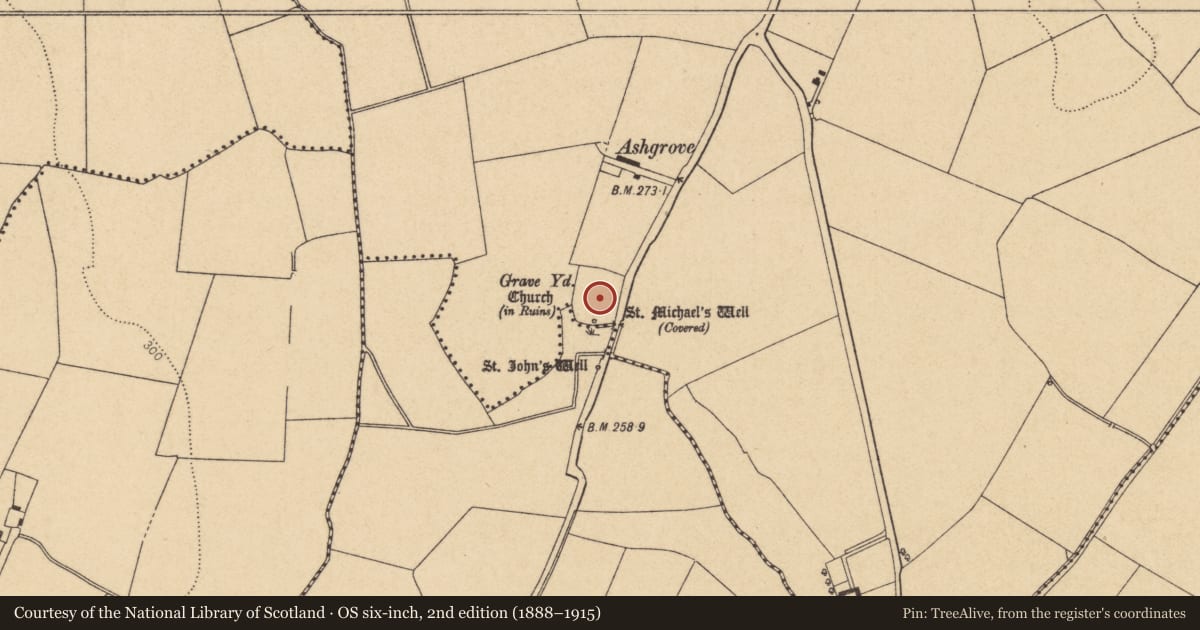 Ordnance Survey six-inch map, 2nd edition (1888–1915) covering the location of Graveyard, Grallagh, County Dublin, with a pin at the register's coordinates