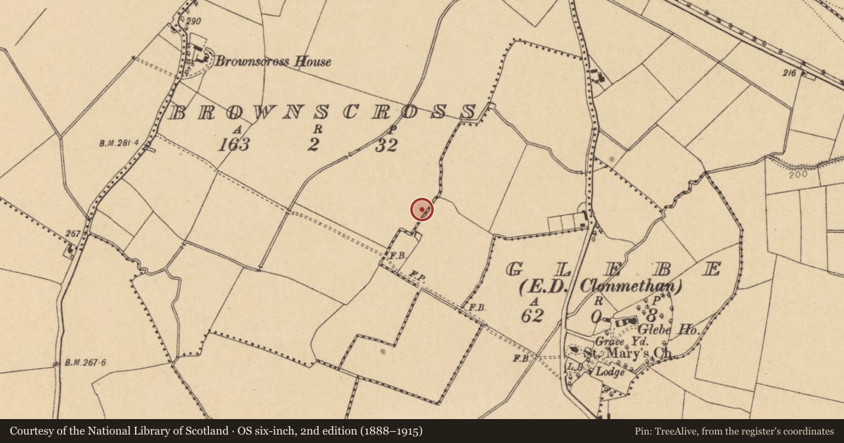 Ordnance Survey six-inch map, 2nd edition (1888–1915) covering the location of Enclosure, Brownscross, County Dublin, with a pin at the register's coordinates