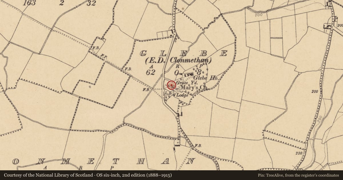 Ordnance Survey six-inch map, 2nd edition (1888–1915) covering the location of Graveyard, Glebe, County Dublin, with a pin at the register's coordinates