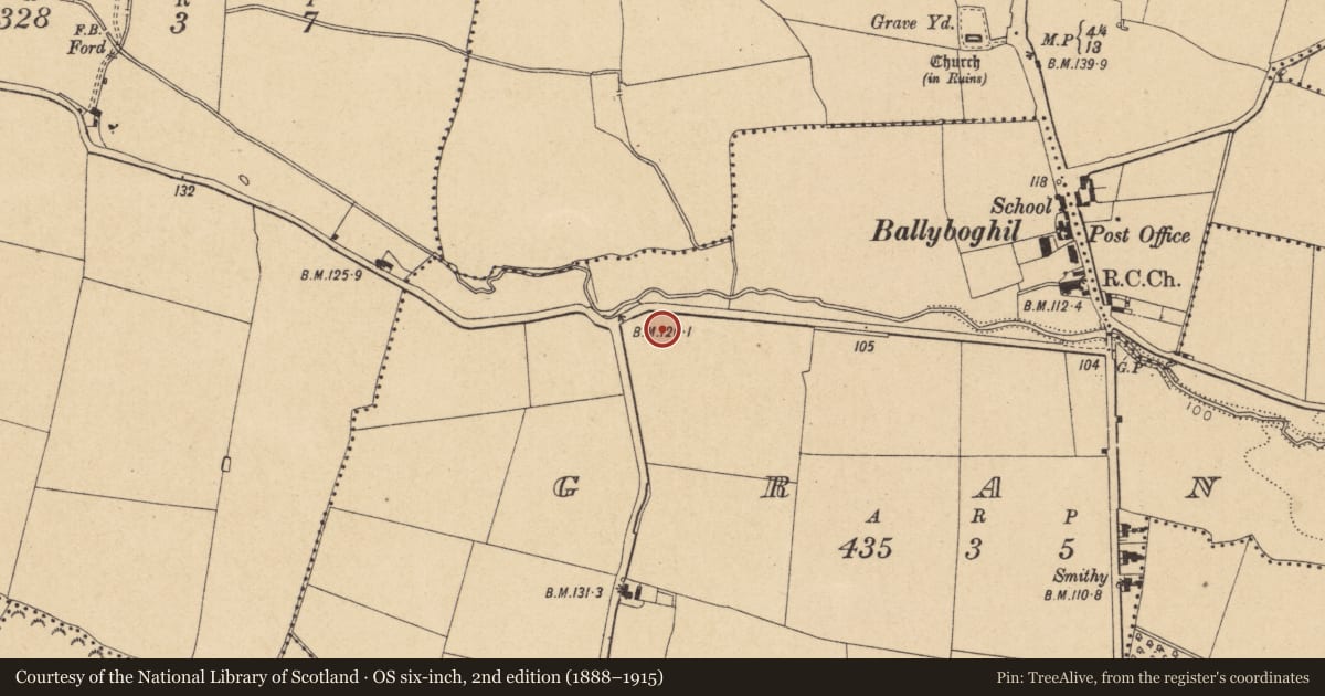 Ordnance Survey six-inch map, 2nd edition (1888–1915) covering the location of Ringfort - unclassified, Grange, County Dublin, with a pin at the register's coordinates