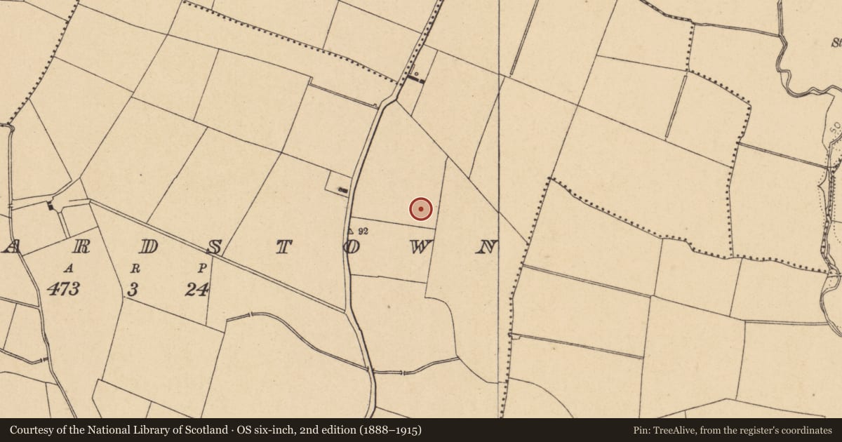 Ordnance Survey six-inch map, 2nd edition (1888–1915) covering the location of Burnt pit, Richardstown, County Dublin, with a pin at the register's coordinates