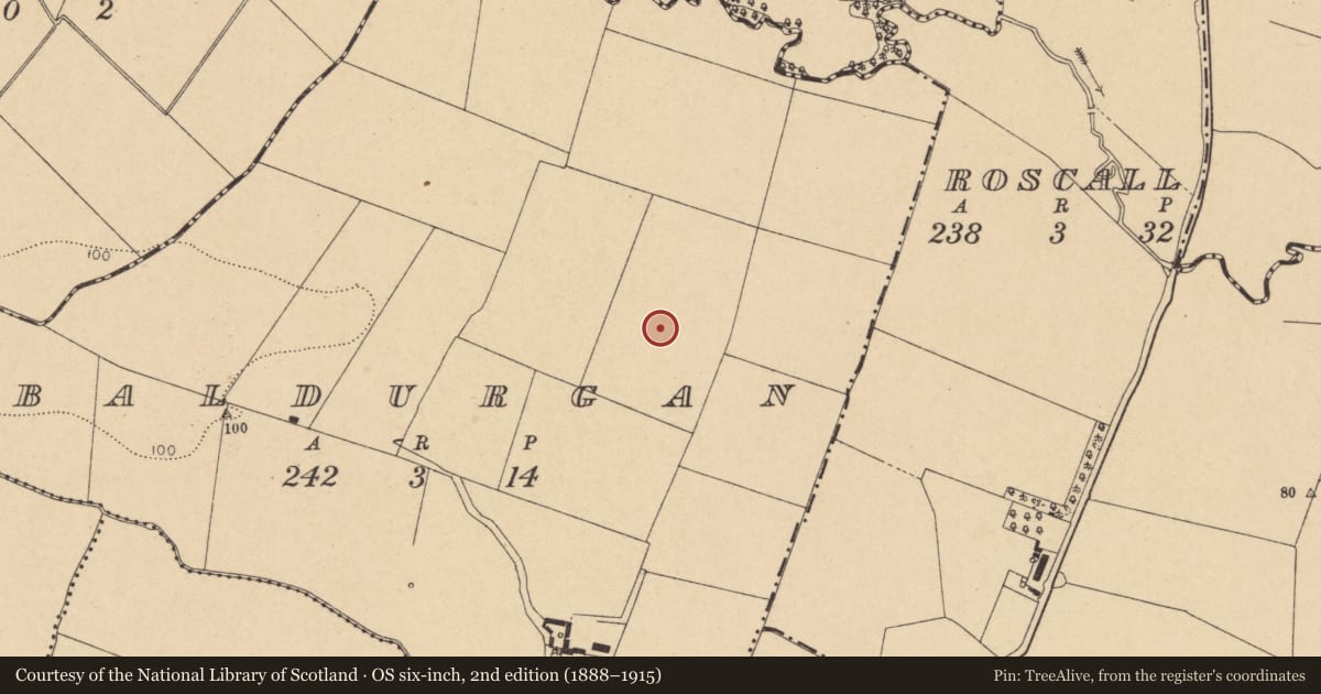 Ordnance Survey six-inch map, 2nd edition (1888–1915) covering the location of Enclosure, Baldurgan, County Dublin, with a pin at the register's coordinates