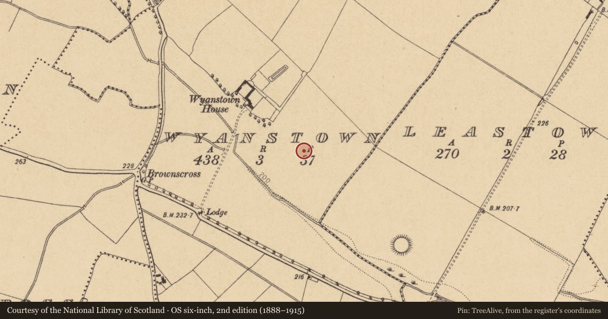 Ordnance Survey six-inch map, 2nd edition (1888–1915) covering the location of Enclosure, Wyanstown, County Dublin, with a pin at the register's coordinates