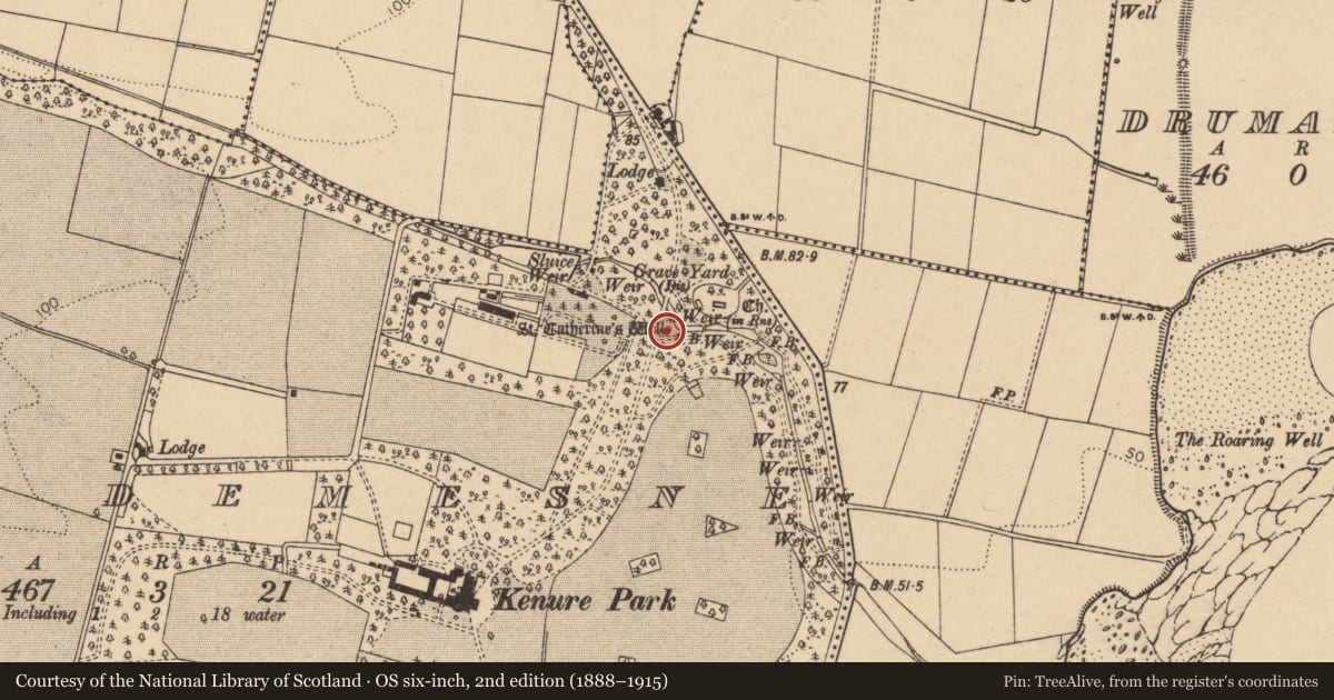 Ordnance Survey six-inch map, 2nd edition (1888–1915) covering the location of Ritual site - holy well, Rush Demesne, County Dublin, with a pin at the register's coordinates