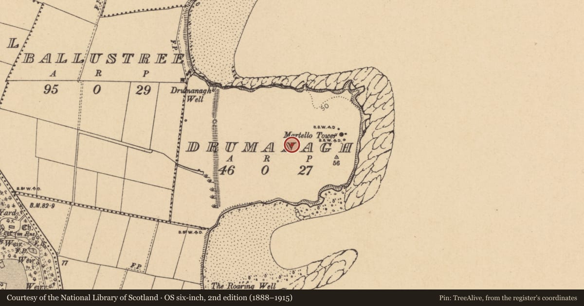 Ordnance Survey six-inch map, 2nd edition (1888–1915) covering the location of Promontory fort - coastal, Drumanagh, County Dublin, with a pin at the register's coordinates